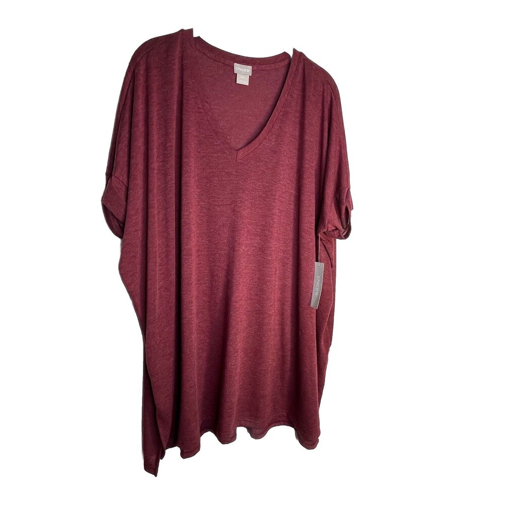 Chicos NWT Drop Neck Tunic Burgundy  Sweater Knit Top Blouse sz 2 / L (15)